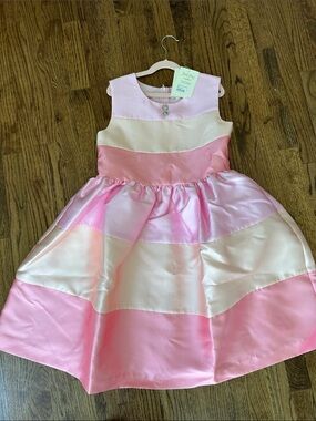 Rachel Riley Pink and Cream Satin Stripe Party Dress